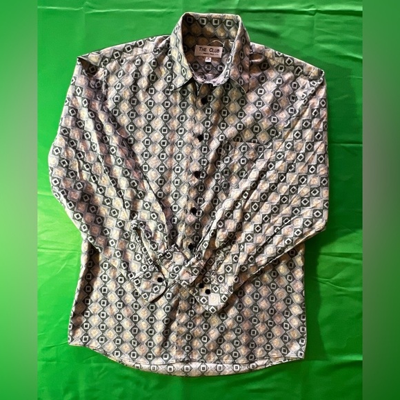 Club Room  Marco Polo .Dress Shirt Mens Medium 15-15 1/2 Beige & Green - Picture 5 of 16